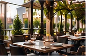 Hotel restaurant terrace with dining tables